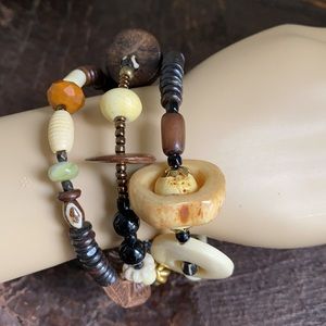Fab & unique Wrap around bracelet w/jade, oxbone,wood,glass bead & copper NEW